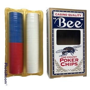 NEW Vintage Poker Chips Bee Casino Quality 100 Count Ivory, Red, Blue Premium